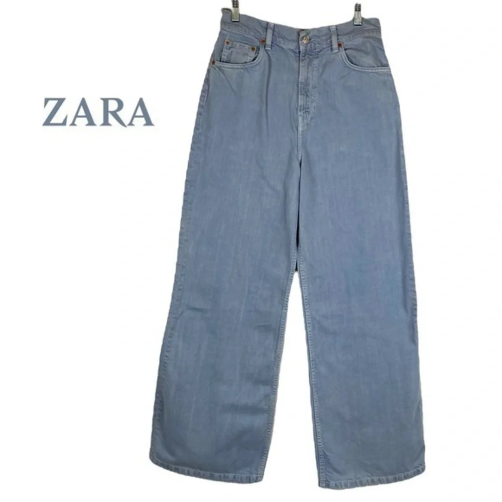 Zara High Rise Wide Leg Light Wash 100% Cotton Mom Jeans NWOT